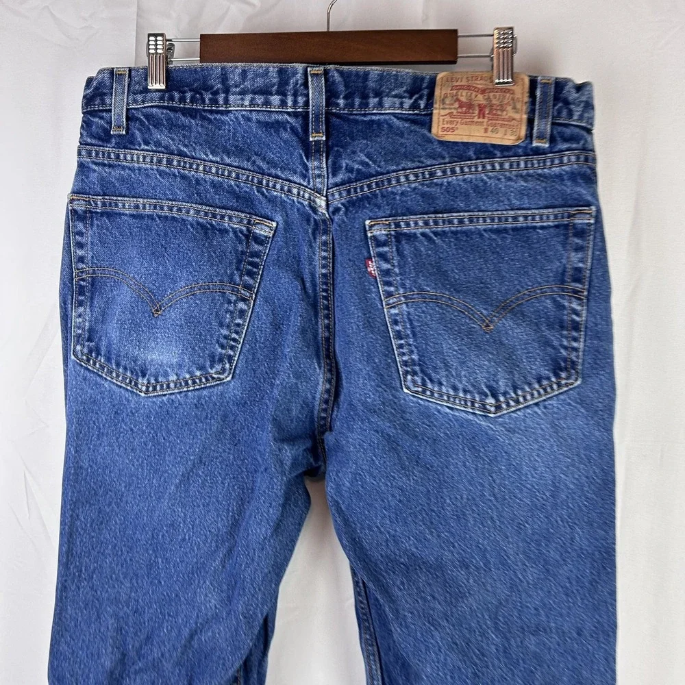 Vtg Levis 505 Jeans Mens 40x30 38x30 Blue Denim Regular Fit Straight Leg USA 90s